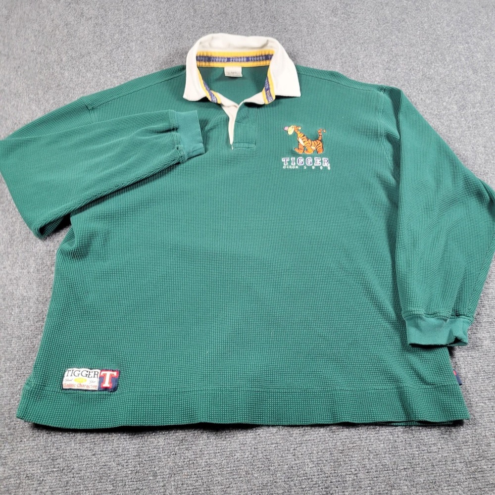 Vintage Disney Store Rugby Polo Shirt Mens 2XL Green Tigger Waffle Knit - Picture 2 of 11